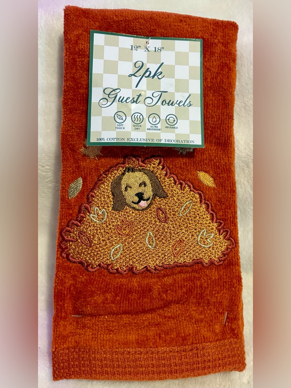Guest Towel Set - Orange Autumn Dog Embroidery
